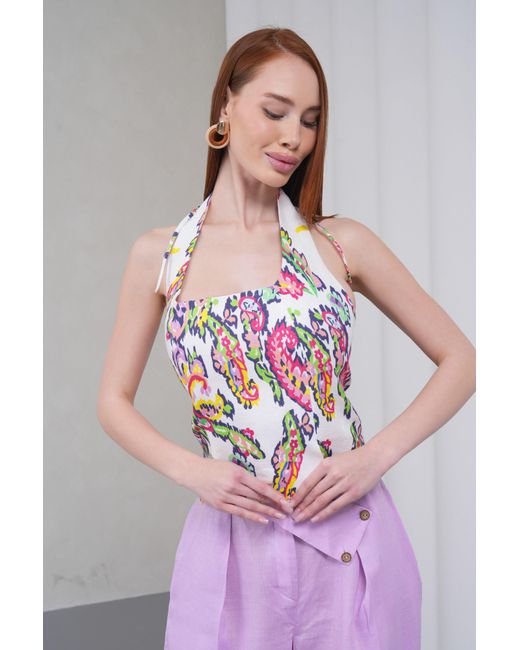 Lumina Eligma White The Halterline Linen Blouse
