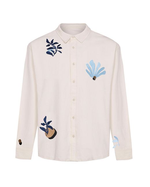 INGMARSON White Neutrals Abstract Floral Organic Cotton Shirt Ercu for men