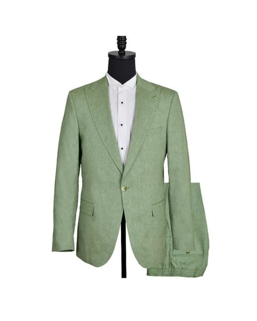 DAVID WEJ Green Hugo Linen Single Breasted Suit for men