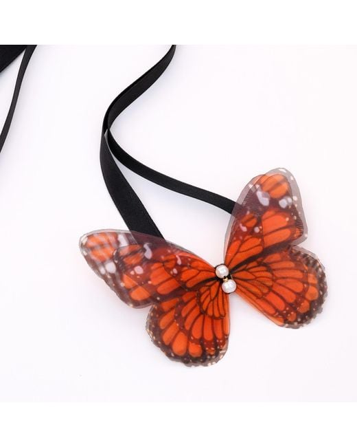 Oana Savu Multicolor Monarch Butterfly Ribbon Tie Choker Necklace Ribbon