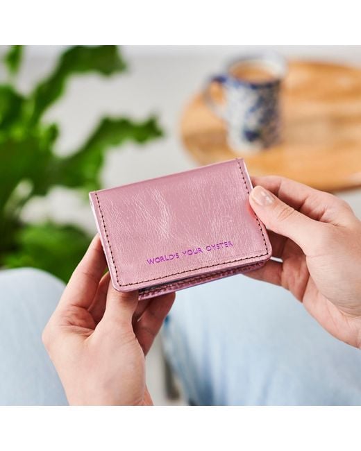 VIDA VIDA Purple Worlds Your Oyster Metallic Leather Travel Card Holder