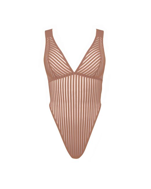 MONIQUE MORIN LINGERIE Brown Vertigo X Back Bodysuit Mushroom