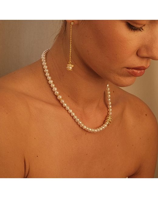 LINYA JEWELLERY Metallic Amour Caged Pearl Necklace, Wedding Pendant