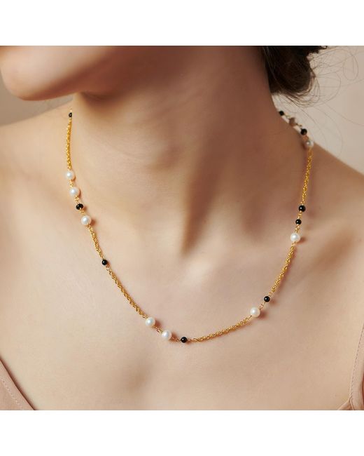 Janus Edinburgh Metallic Heh Bead Freshwater Pearl Onyx Vermeil Chain Necklace