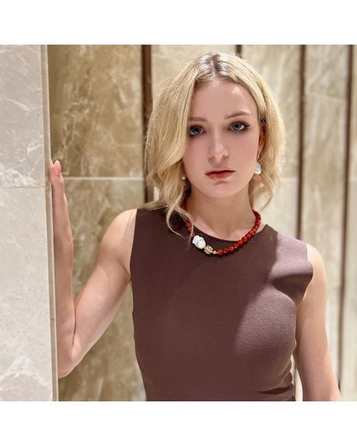 Farra Red Agate With Baroque Pearl Short Necklace