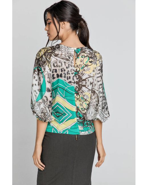 Conquista Multicolor Print Top With Bishop Sleeves