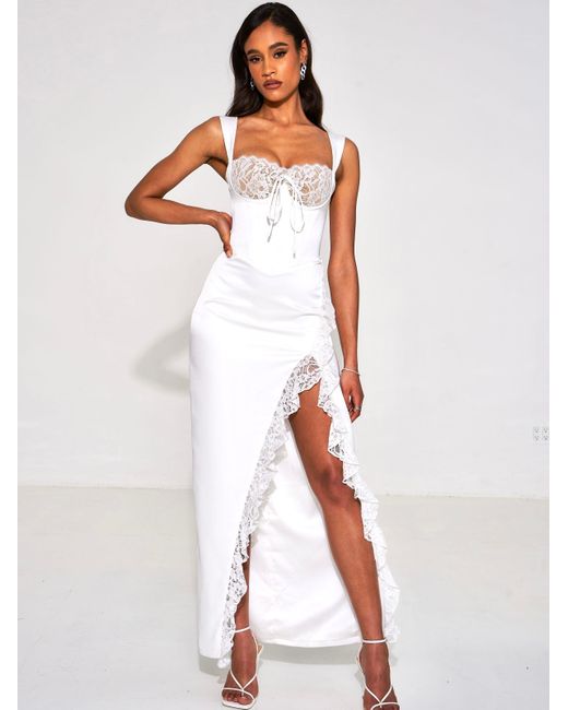 Miss Circle New York White Freddie Lace Satin Maxi Corset Dress
