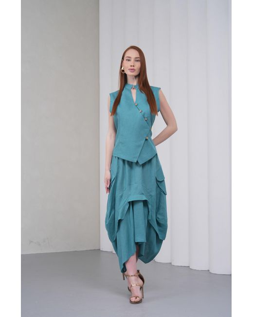 Lumina Eligma Blue The Collar Linen Skirt