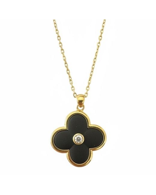 Latelita London Metallic Clover Carved Gemstone Necklace