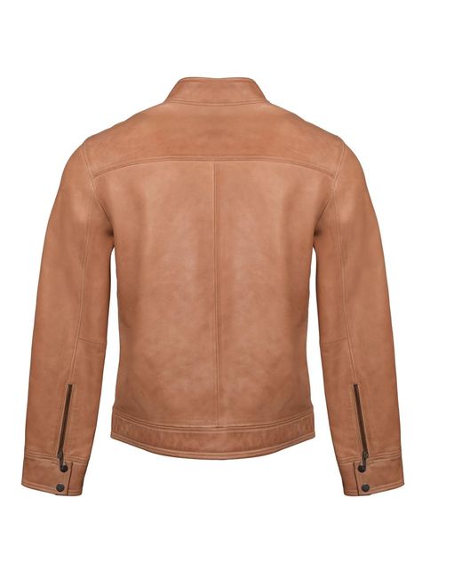 Zasta Studio Brown Single Malt Peach Biker Leather Jacket for men