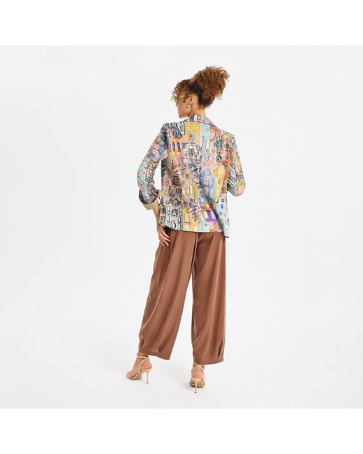 Lalipop Design Brown Neutrals Tencel Blend Relaxed Wide-Leg Pants