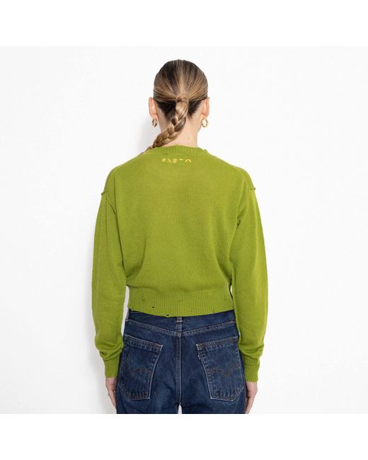 SVETA Milano Green Billie Cashmere Sweater With Embroidery