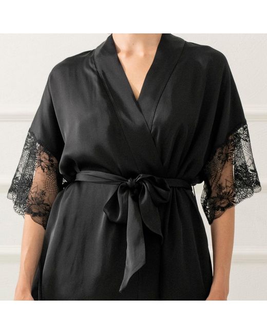 Oh!Zuza Black Satin Robe With Lace