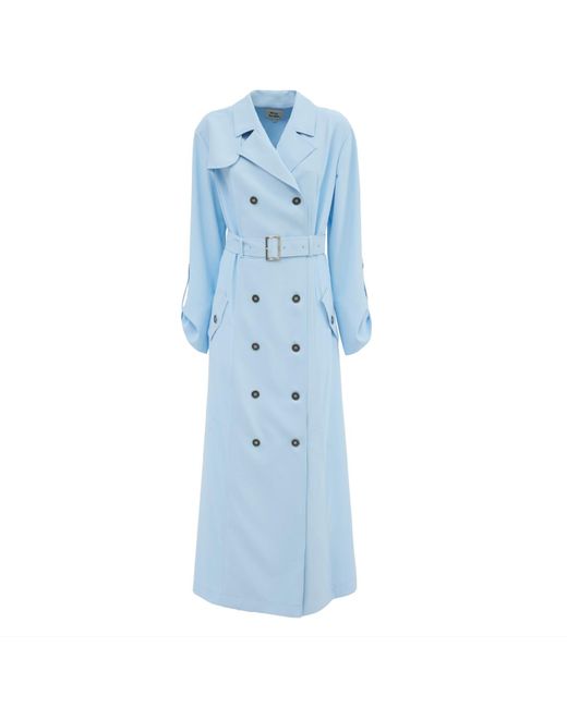 Julia Allert Blue Belted Double-breasted Trench Dress Light