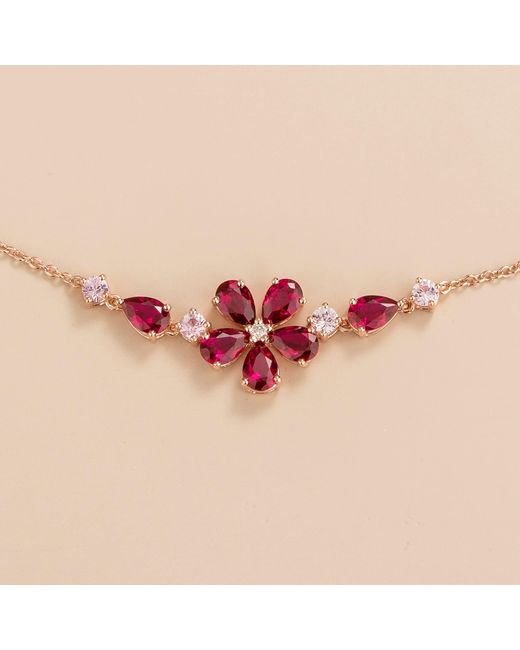 Juvetti Red Rose Florea Rose Necklace Ruby, Sapphire & Diamond