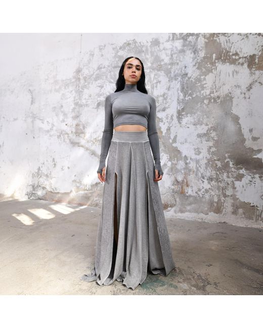 Zhenabia Gray Zhe Skirt Boho High Slit Maxi Skirt