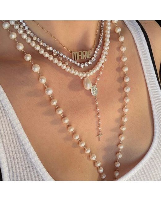 Leni James Metallic The Amelia Pearl Rosary Necklace