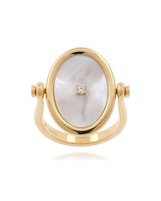 Cote Cache Metallic Mother Of Pearl Flip Mirror Ring