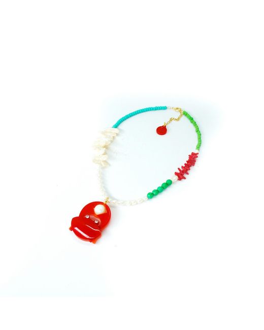 Gissa Bicalho Red Handmade Necklace Beads And Siri Pendant