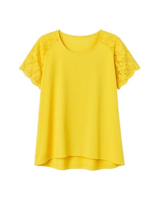 Conquista Yellow Lace Detail Short-Sleeved Top