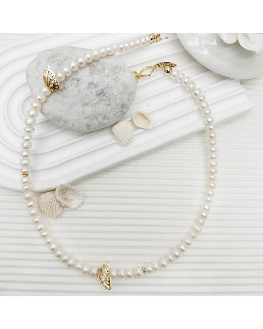 Farra Metallic Freshwater Pearls With Butterfly Charm Necklace
