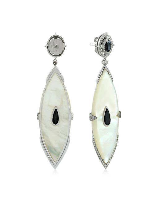 Artisan Green Marquise Shape Sale Dangle Earrings Mother Of Pearl Spinel Diamond 18k Gold