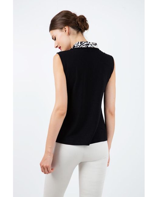 Conquista Black Silk Blend Sleeveless Top With Polo Collar