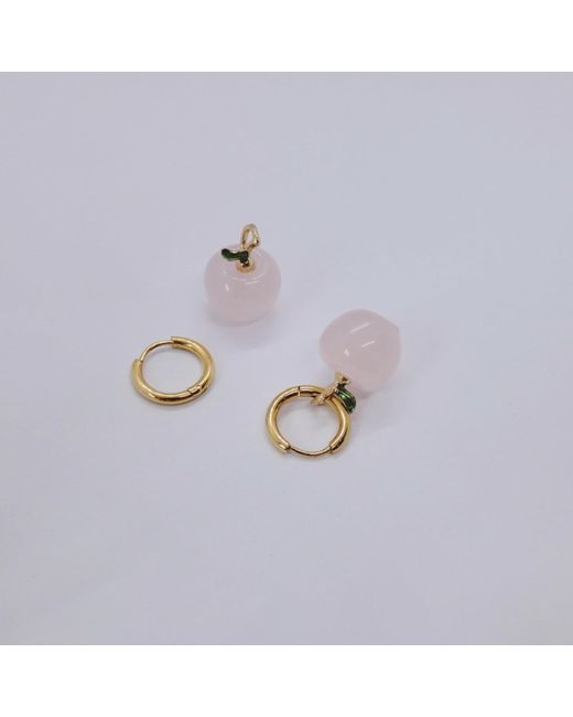 VALERIE CHIC Pink Rose Quartz Apple Earrings Hoop