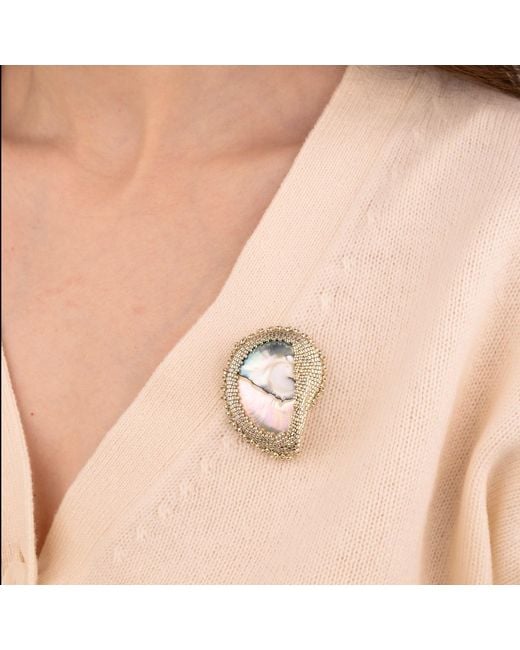 Oana Savu Multicolor Beaded Nautilus Seashell Goddess Brooch Sterling Pin