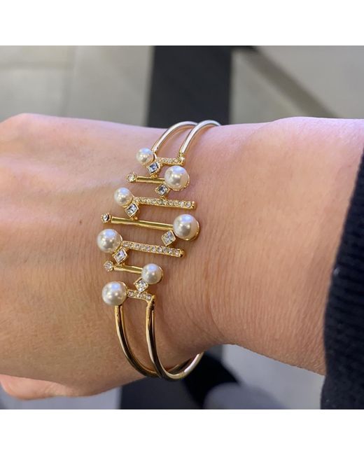 Grosse Metallic Pearl & Crystal Statement Bangle Bracelet, Series Pearl Light
