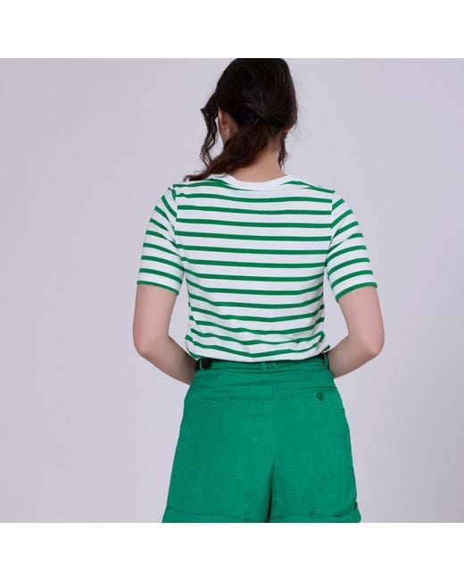 Smart and Joy Green Stripes Cotton T-Shirt
