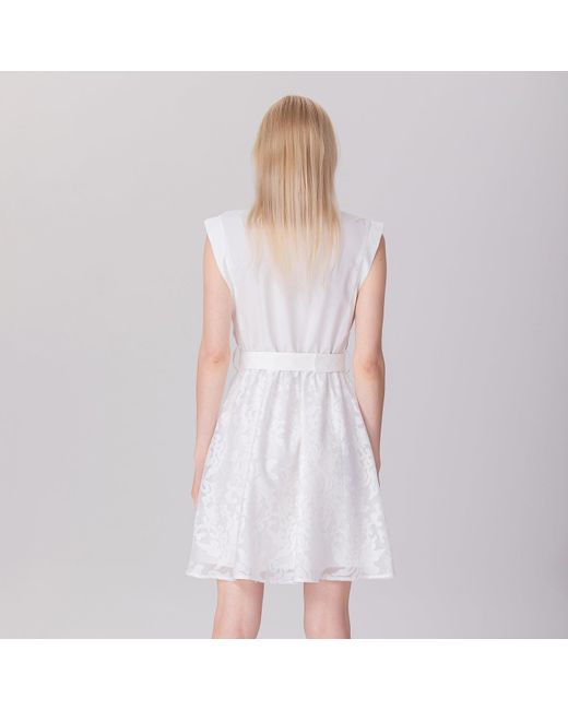 Smart and Joy White Floral Organza Safari Style Dress