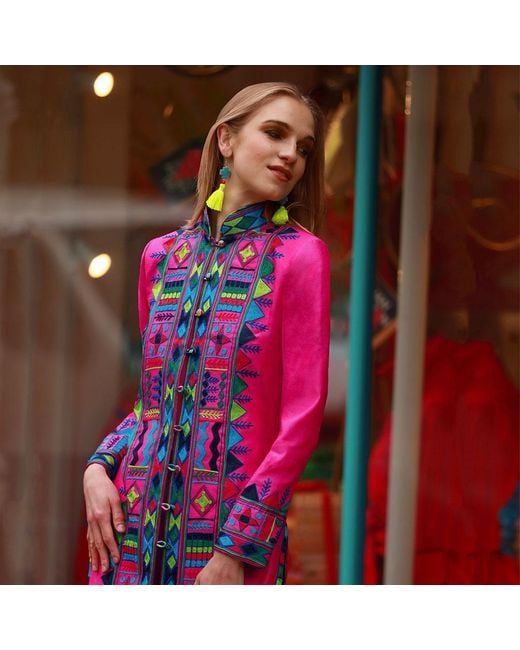 Beatrice von Tresckow Pink Embroidered Silk Nomad Long Coat