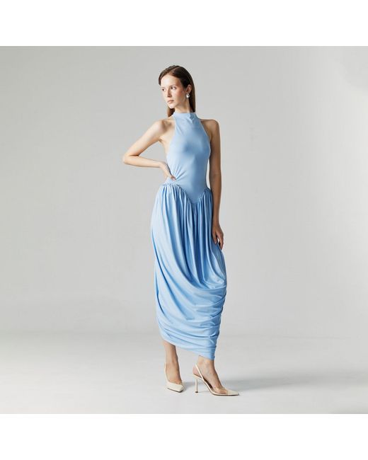 Ats the Label Blue Celine Drapped Maxi Dress