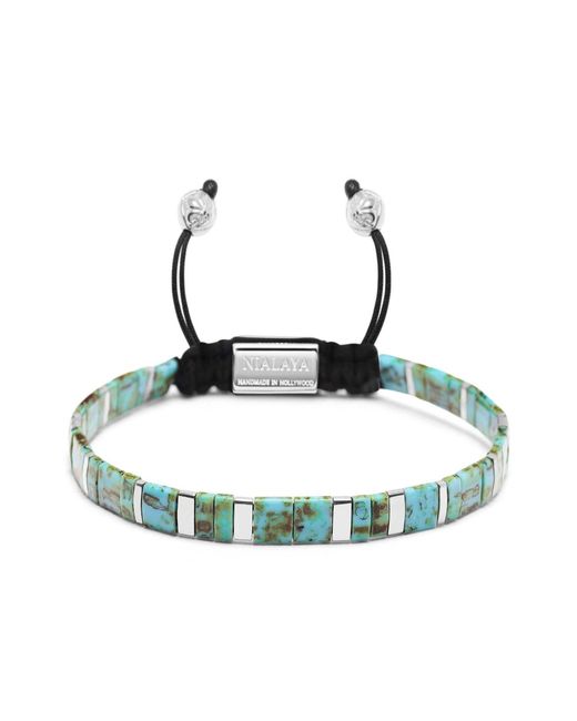 Nialaya Blue Bracelet With Marbled And Miyuki Tila Beads for men