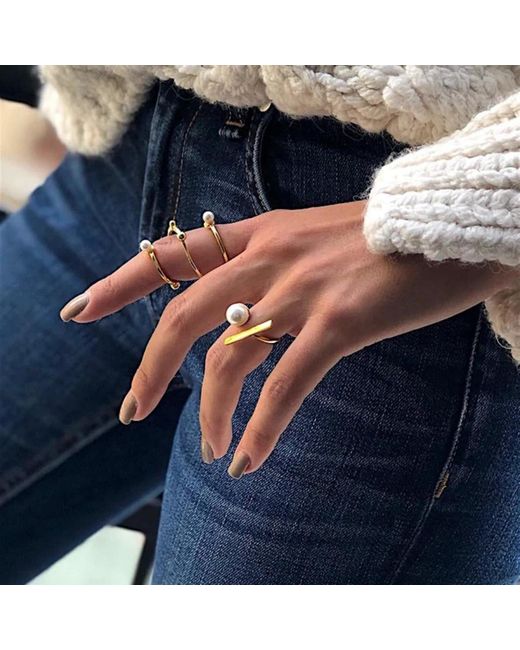 LINYA JEWELLERY Metallic Pearl Ribbon Adjustable Ring