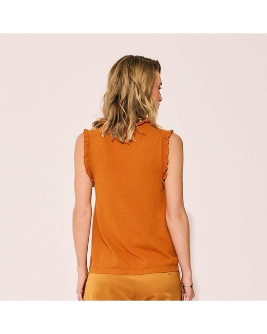 Lindsay Nicholas New York Orange Frill Crewneck Shell