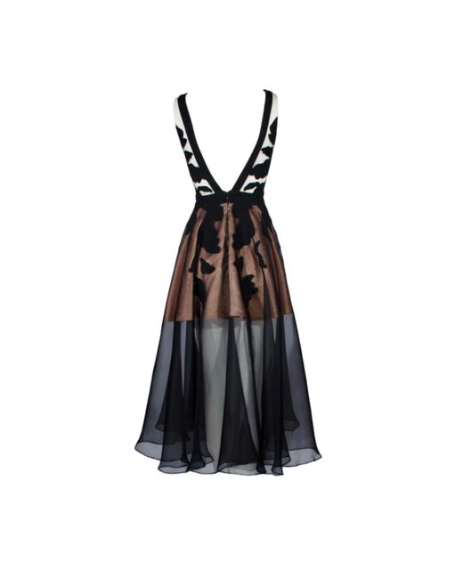 ALINA CERNĂTESCU Black Neutrals Fado And Silk Midi Dress Handcrafted Embroidery For Eveningwear