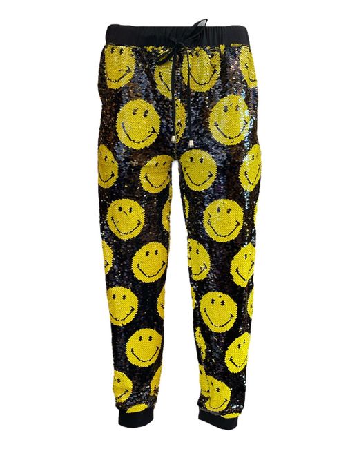 Any Old Iron Yellow Smiley Reversible Sequin Joggers