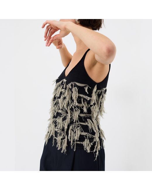 Ccy Currency Black Cotton Fringe Top