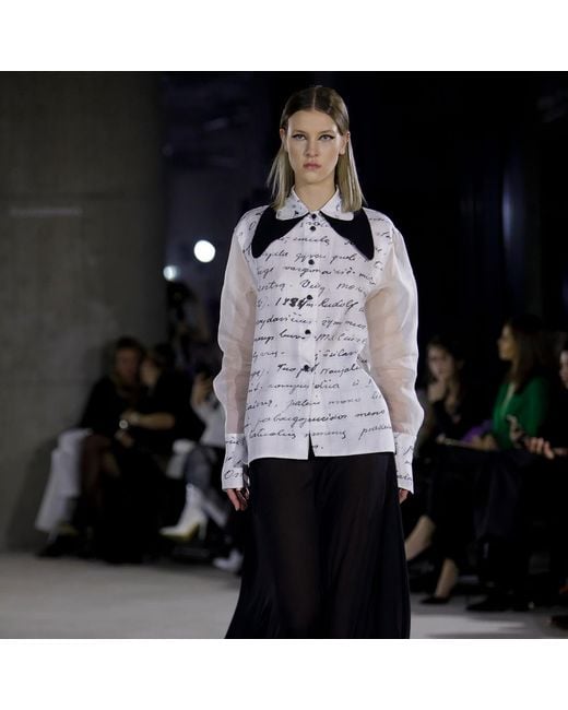 Laura Daili White Heritage Script Silk Shirt