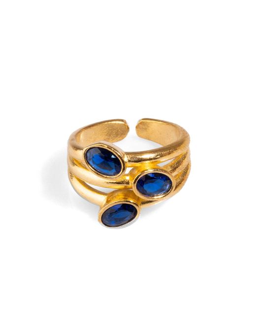Ebru Jewelry Metallic Trio Sapphire Gemstone & Stylish Adjustable Cocktail Ring