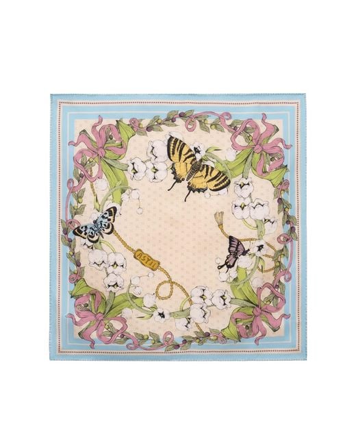 Asyii Metallic Neutrals Bloom Corner Hand-Rolled Silk Twill Square With Double-Face Printed