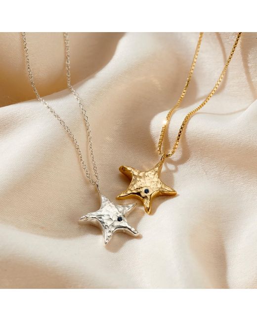 Posh Totty Designs Metallic Sterling Chunky Star Necklace With Sapphire Birthstone