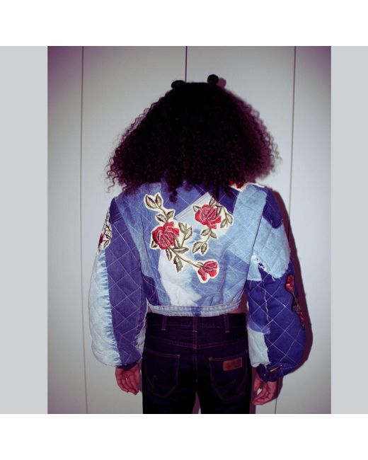Couture to Your Door Blue Quilted Denim Avant Garde Bomber Jacket