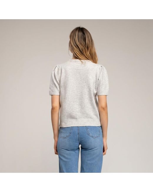 Tantra Spain Sl Gray Short-Sleeved Sweater With Embroidered Flowers