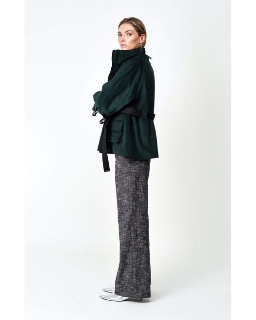 Gunda Hafner Ltd Green Cotton Corduroy Funnel Neck Jacket With Belt