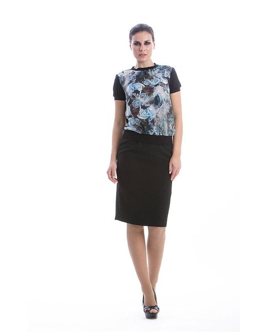 Conquista Blue Patterned Short Sleeve Top