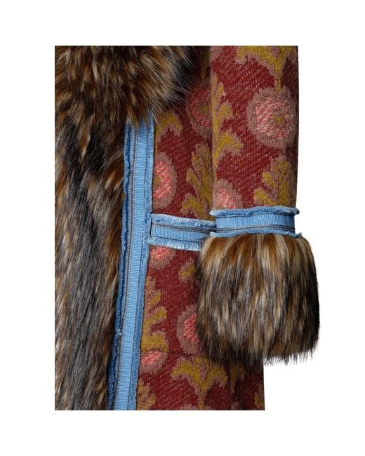 The Extreme Collection Brown Multicolour Long Knit Coat With Faux Fur Piper