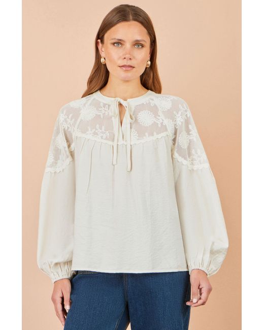 Yumi' White Ivory Viscose Lace Relaxed Boho Shirt